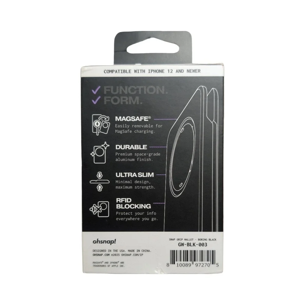 Gg3-U OhSnap Snap Magnetic MagSafe Phone Grip RFID Card Wallet - Black‎ ⬇️